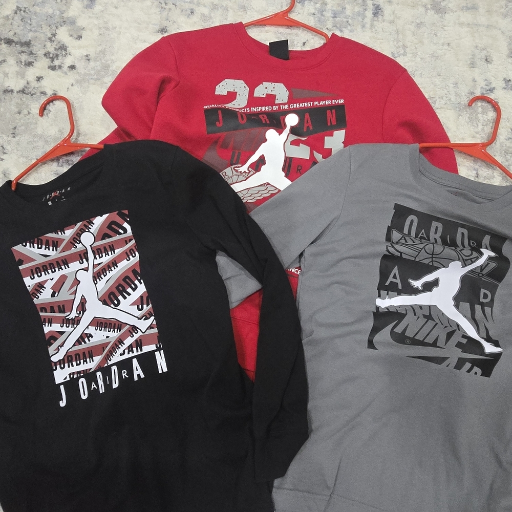 Jordan Kids Long Sleeve Tees - Red, Black, Gray ( 3 Shirts)